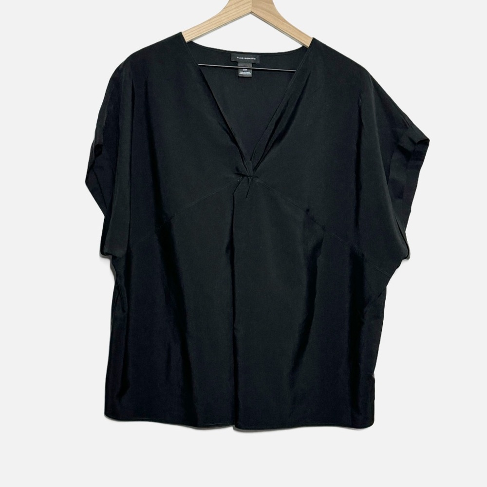 Club Monaco black twist front short dolman sleeved blouse L